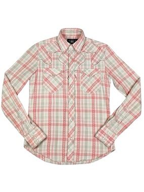 RRL Ralph Lauren Shirt Womens XS 1 Pearl Snap Western Embroidered Plaid Pink Top